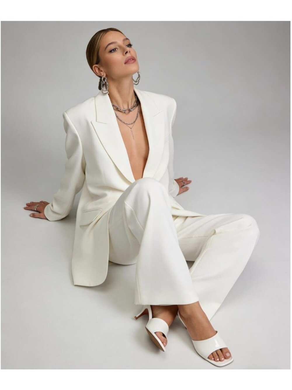 Women's Kitten Heel Stiletto C-White Low Heels Slip On Slides Square Open Toe - Picture 4 of 6